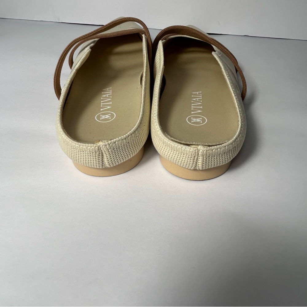 Vivaia Women's Cream Pointed-Toe Flats with Brown Straps - Picture 9 of 10